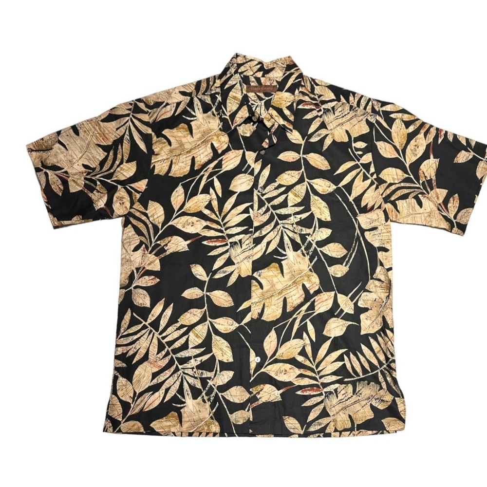 NWOT Tori Richard Black 100% Cotton Leafy Prints Short Sleeves Button Down Shirt